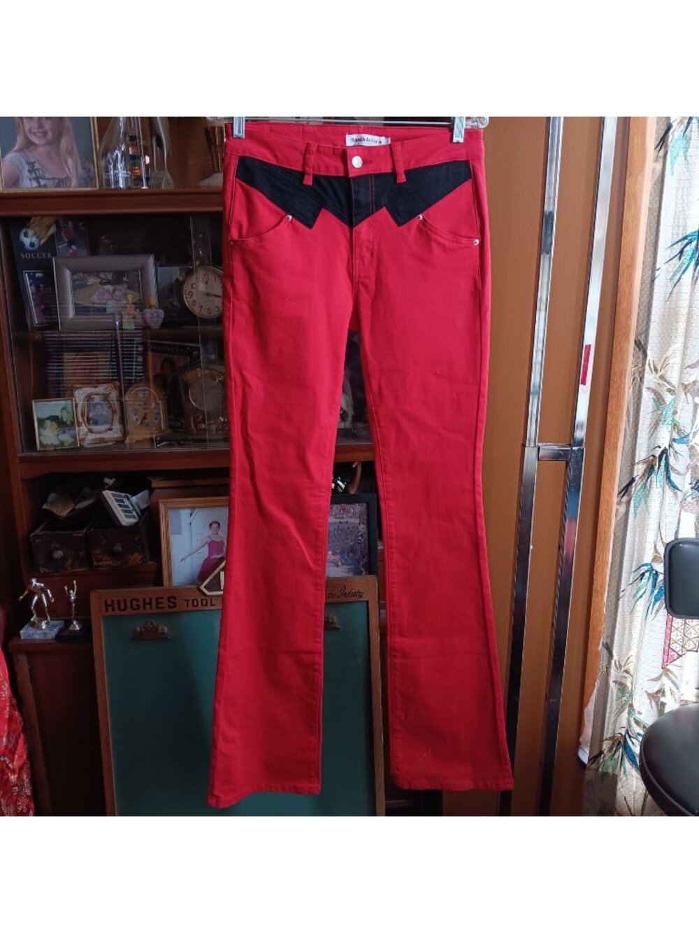 Large Ranch Dressn Red Western Cowgirl Bootcut Stretch Jeans Red/Black